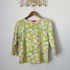 Key West Vintage Lilly Top Medium Seashell Print Green Pink